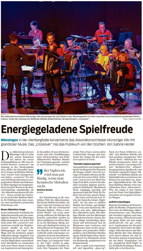 Zeitungsausschnitt zum Konzert Crossover